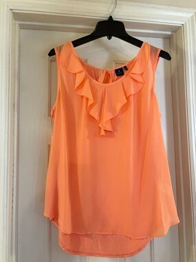Peach Coral Ruffle Neck Sleeveless Camisole